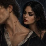 Serenya stands behind a nameless man bearing fresh vampire bite marks beneath the title The Bell Beneath the Rain